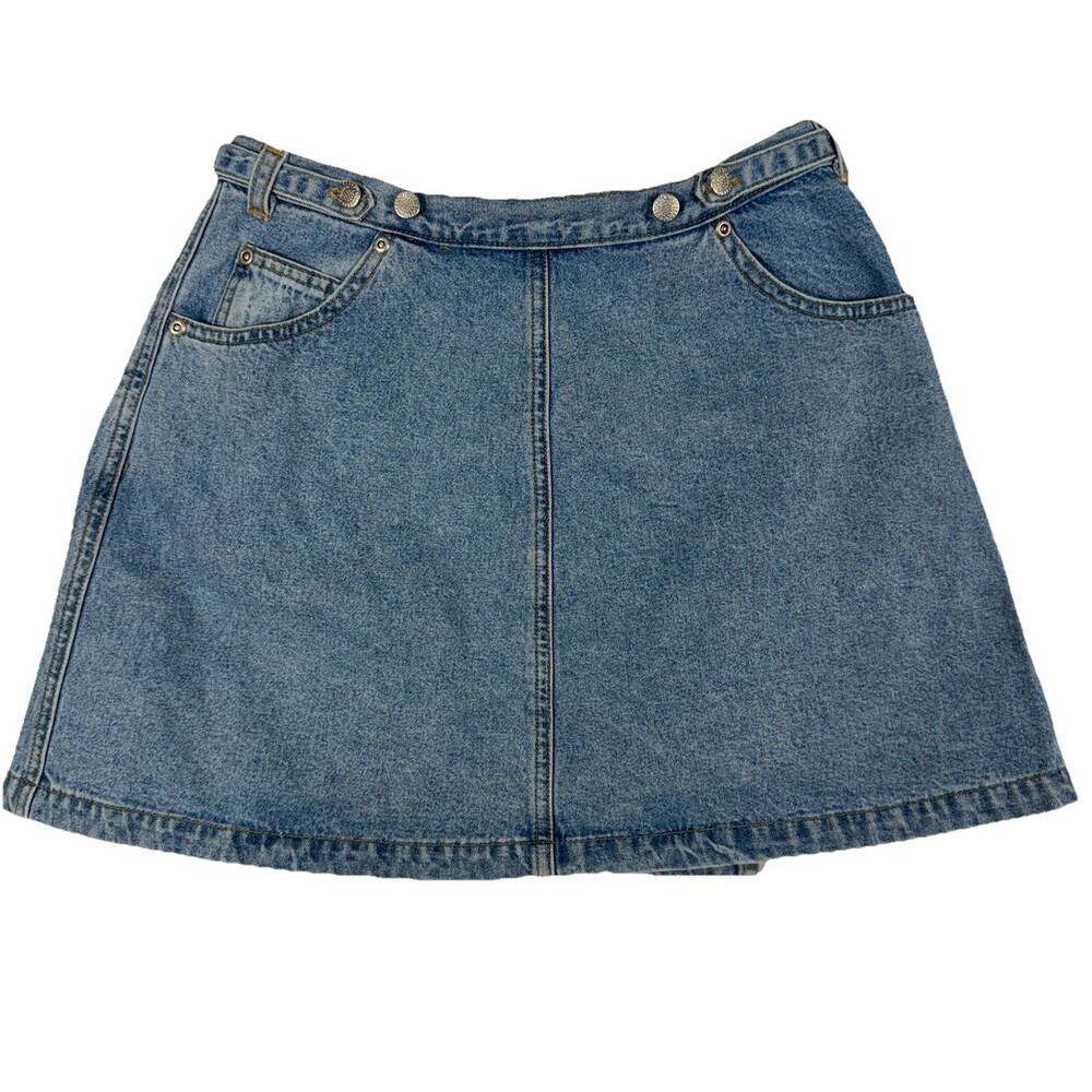 Vintage Squeeze Jeans Denim Wrap Mini Skirt Size 7‎ Light Wash 90s Y2K A-Line